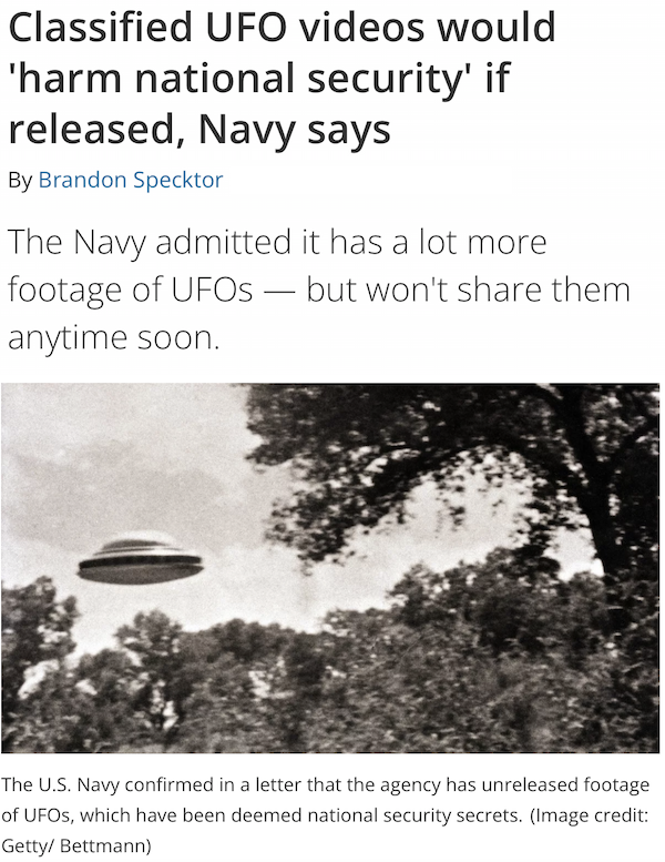 Navy Refuses To Declassify UFO Videos